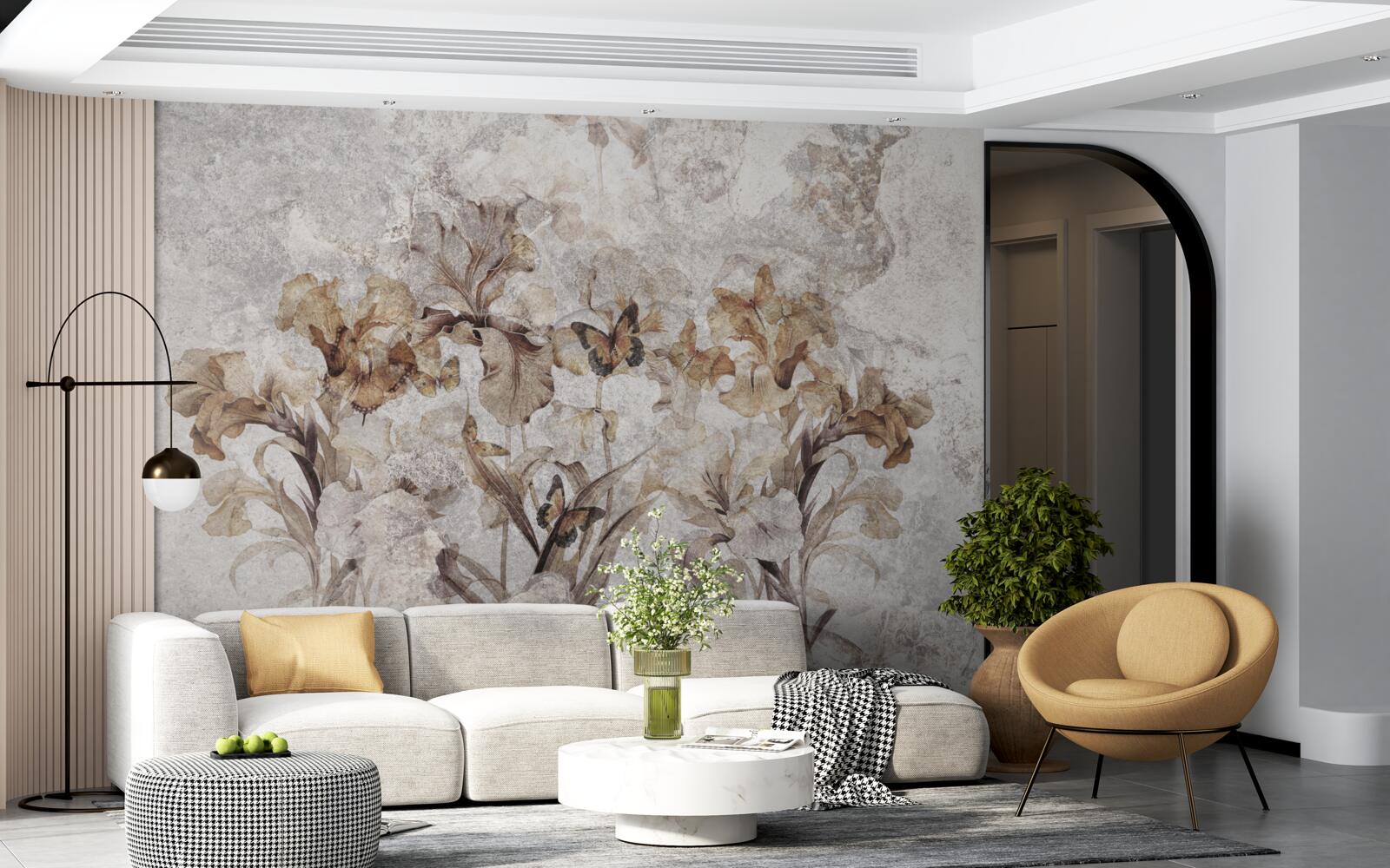 Fototapeta jesienne liście ukryte we mgle i motylach