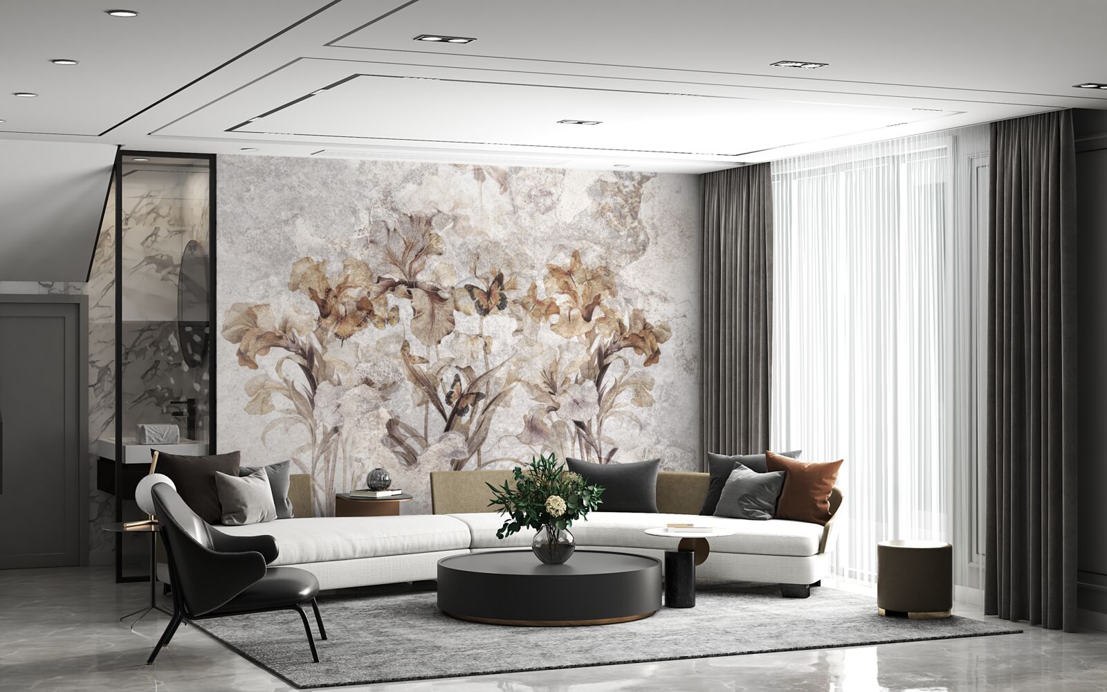 Fototapeta jesienne liście ukryte we mgle i motylach