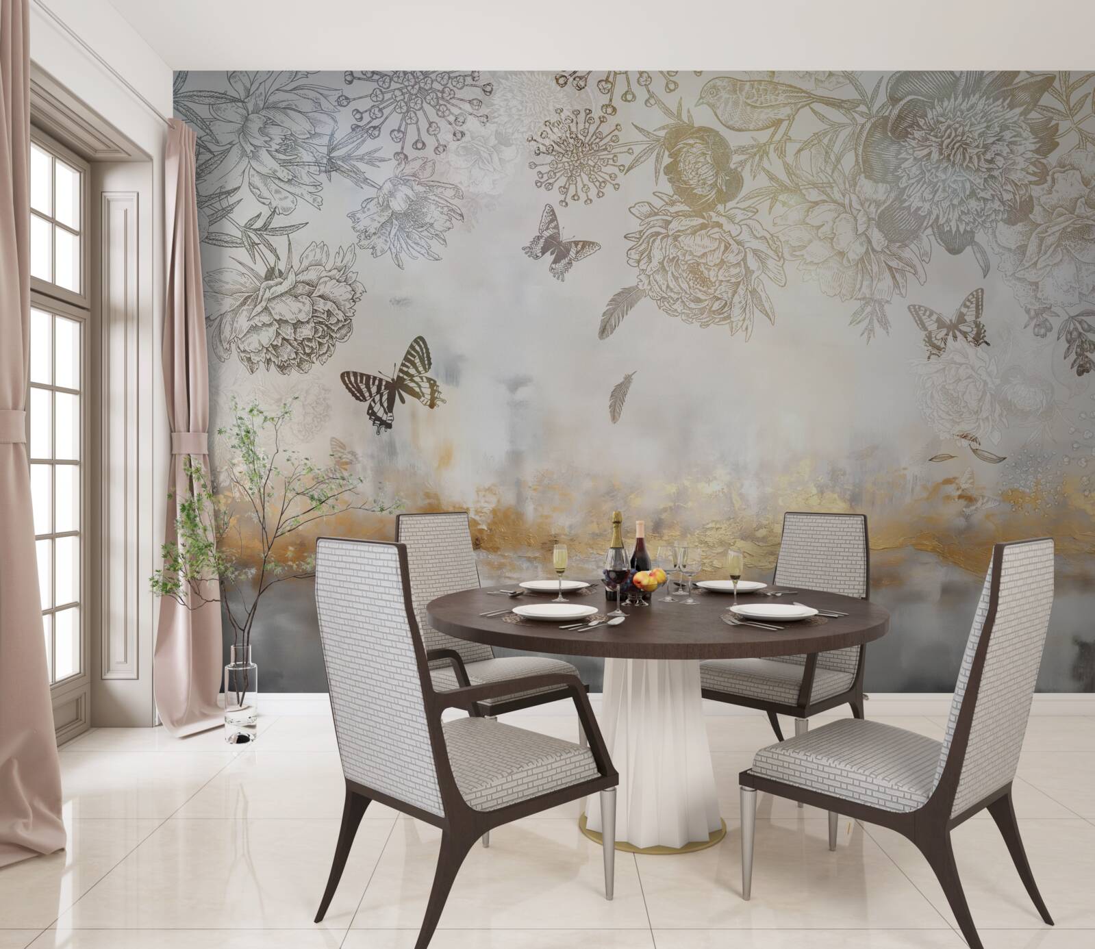 Fototapeta motyle fruwają nad mglistą wodą