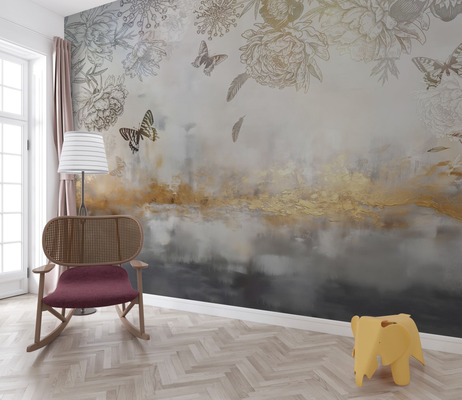 Fototapeta motyle fruwają nad mglistą wodą