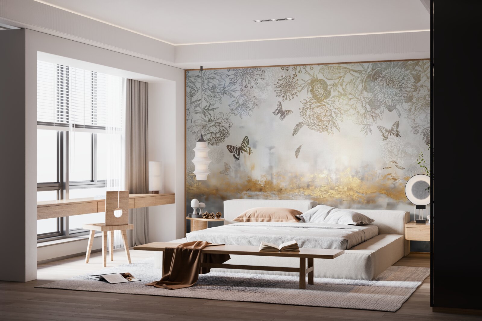 Fototapeta motyle fruwają nad mglistą wodą