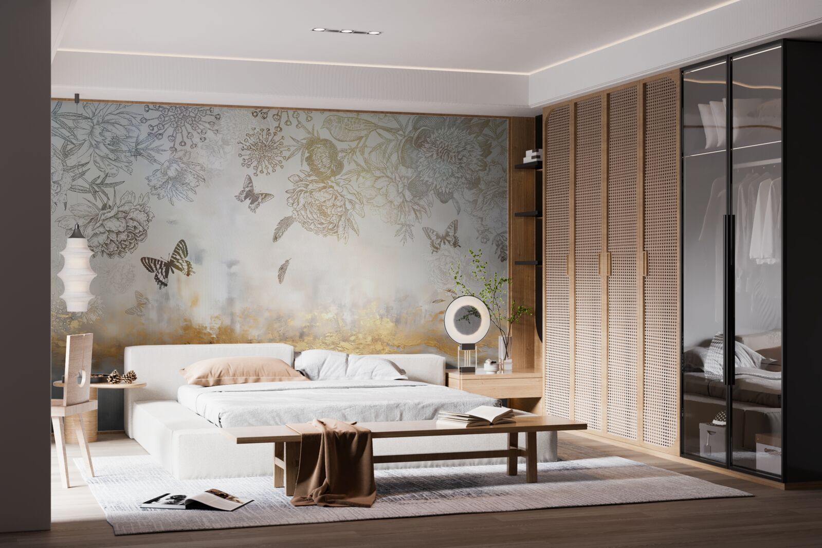 Fototapeta motyle fruwają nad mglistą wodą