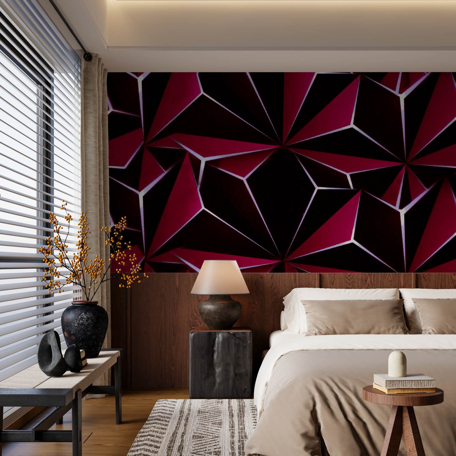 Fototapeta burgundowe trójwymiarowe piramidy