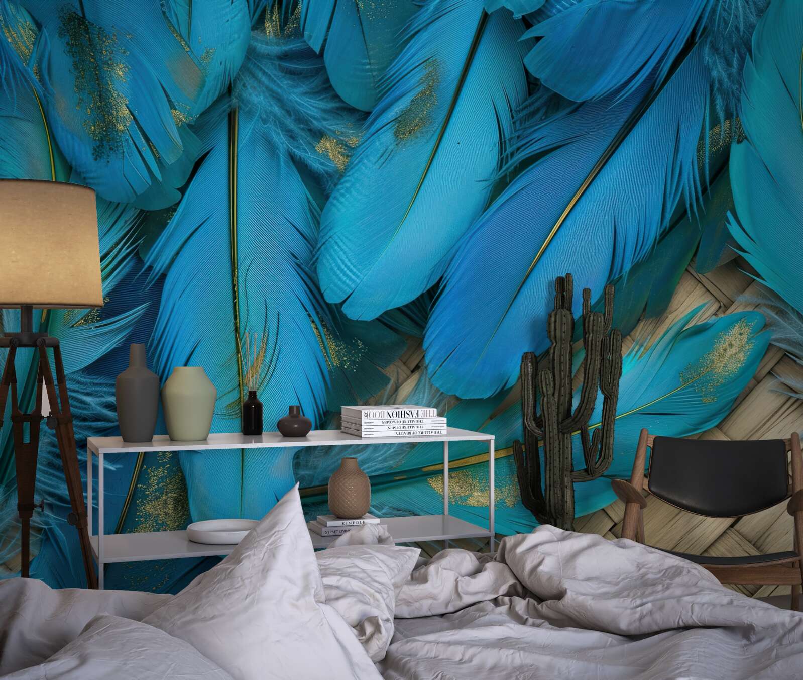 Fototapeta piękne puszyste pióra o bogatym niebieskim kolorze