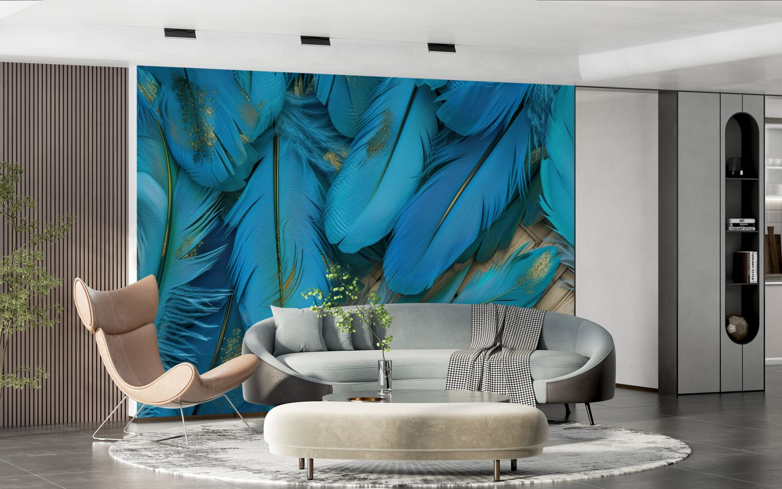 Fototapeta piękne puszyste pióra o bogatym niebieskim kolorze