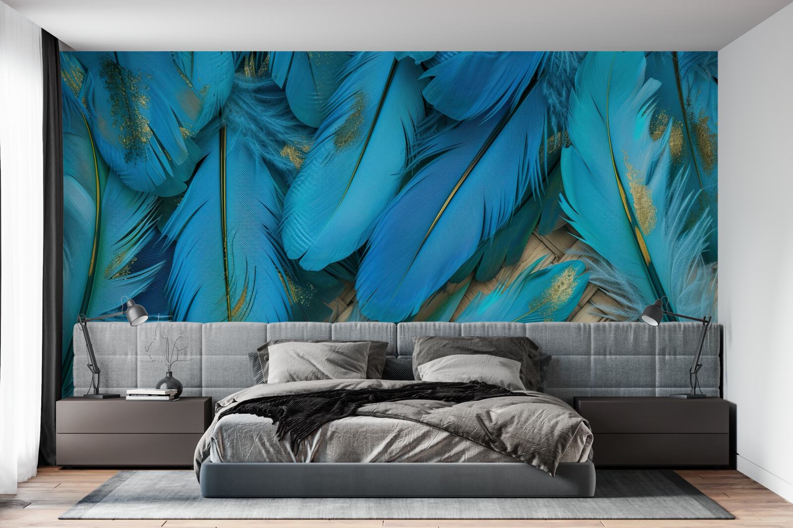 Fototapeta piękne puszyste pióra o bogatym niebieskim kolorze