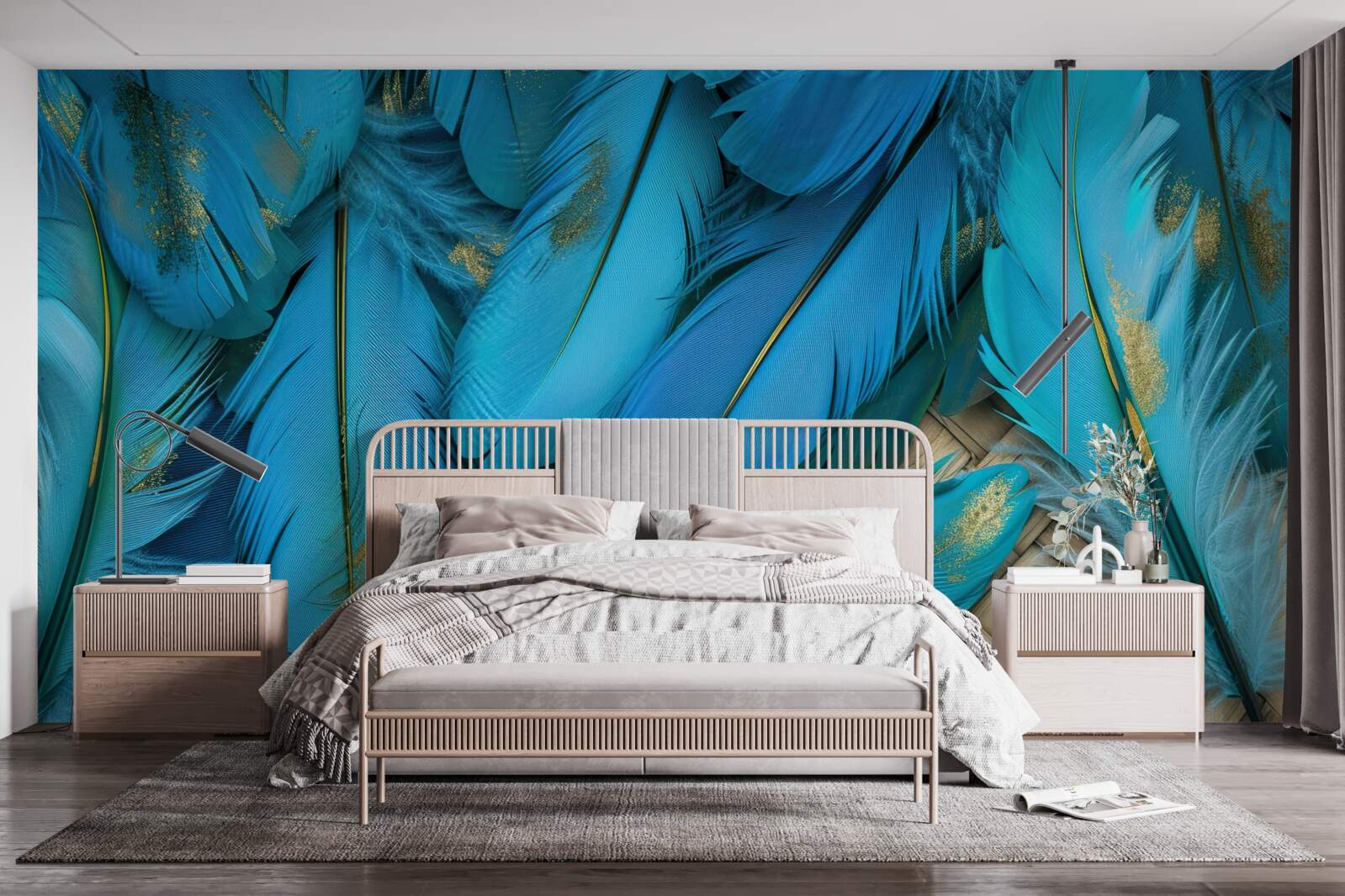 Fototapeta piękne puszyste pióra o bogatym niebieskim kolorze