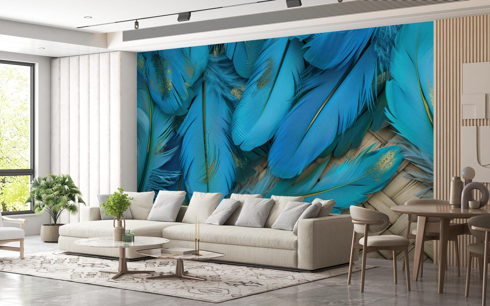 Fototapeta piękne puszyste pióra o bogatym niebieskim kolorze