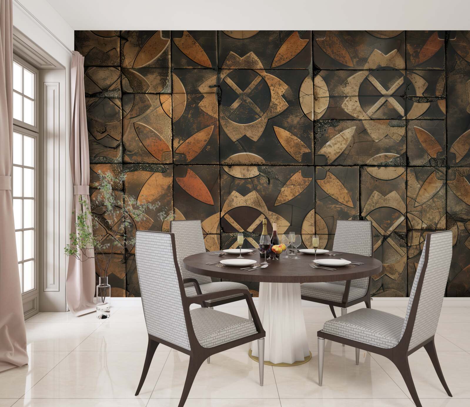 Fototapeta kompozycja geometryczna z elementami liści