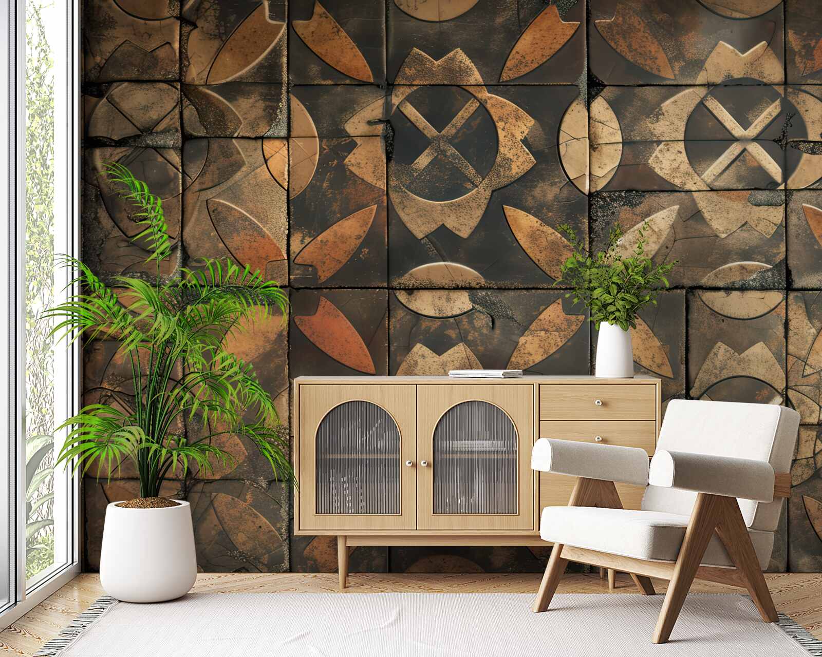 Fototapeta kompozycja geometryczna z elementami liści