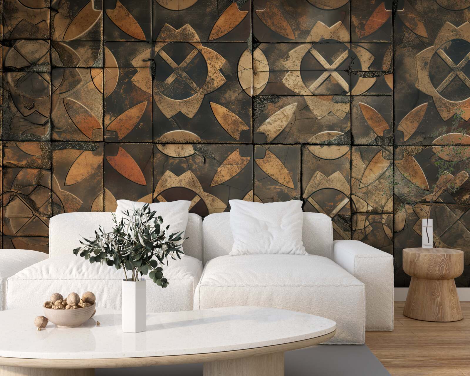 Fototapeta kompozycja geometryczna z elementami liści