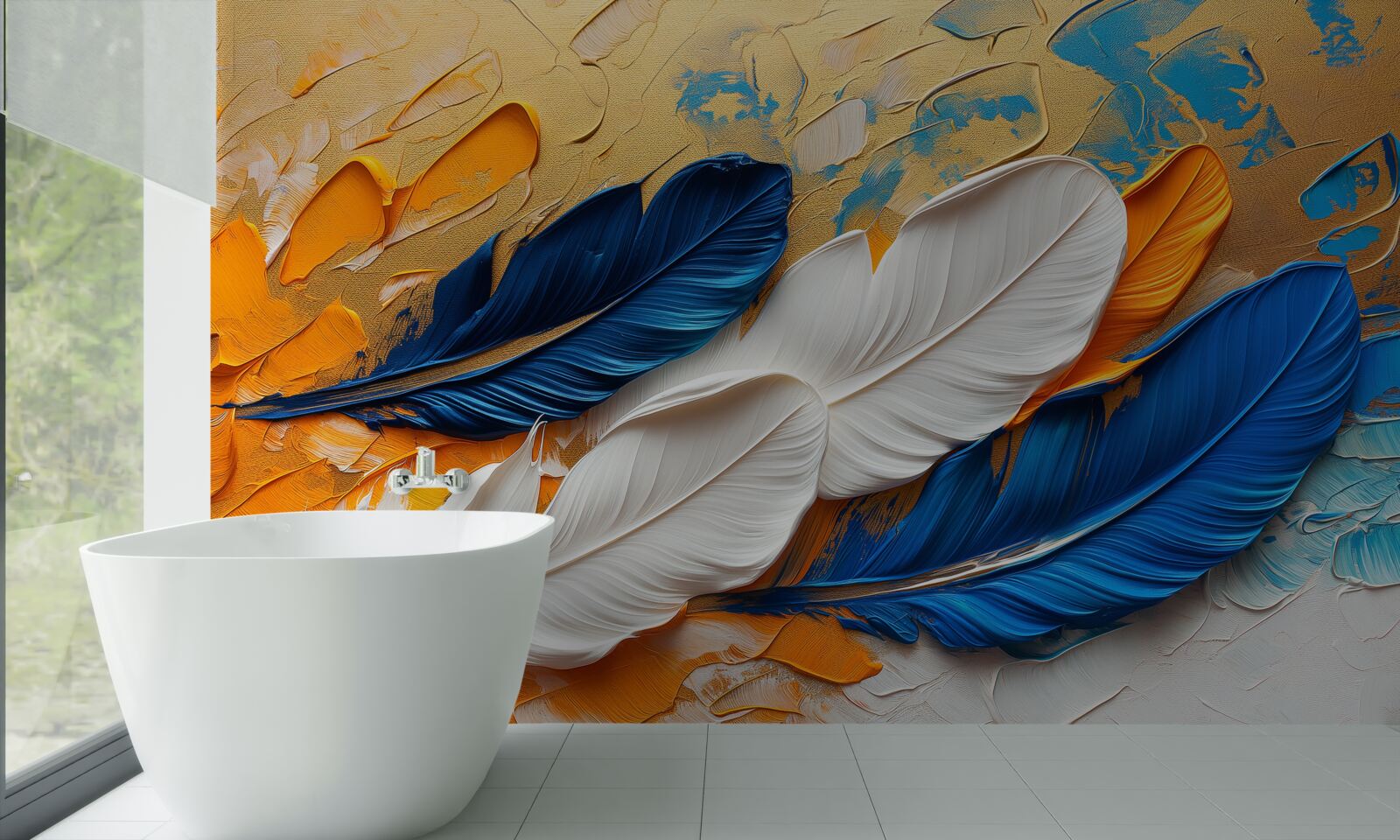 Fototapeta maluj białymi i niebieskimi piórami