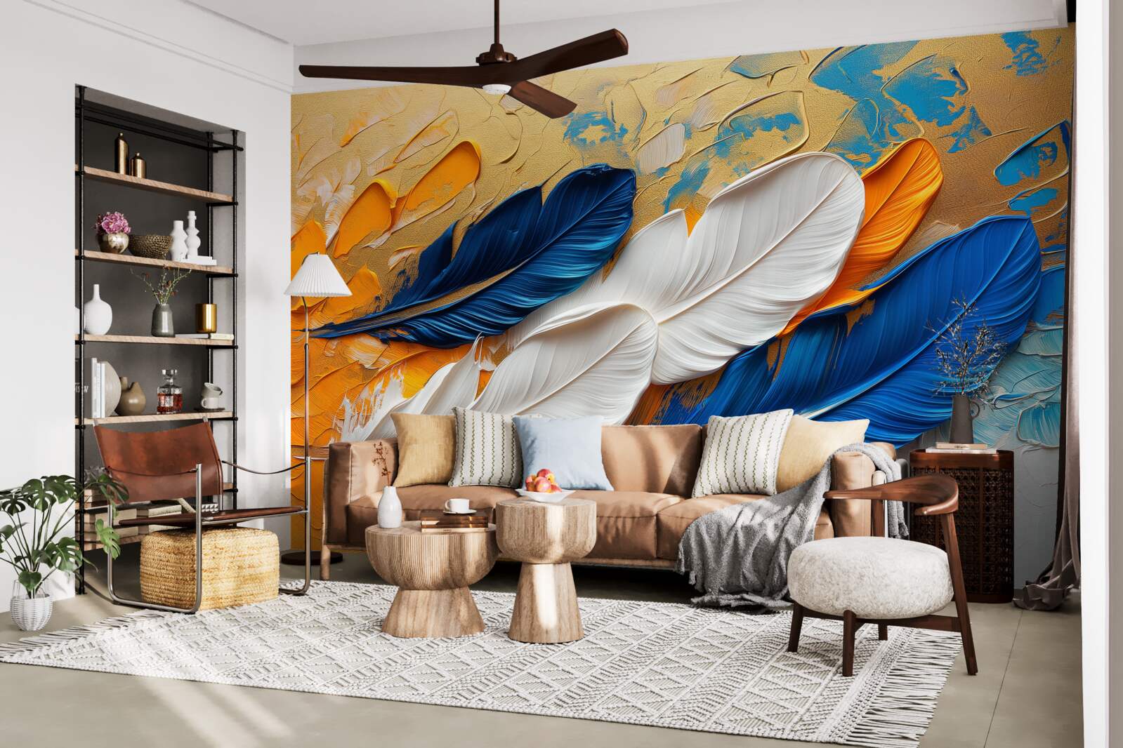 Fototapeta maluj białymi i niebieskimi piórami