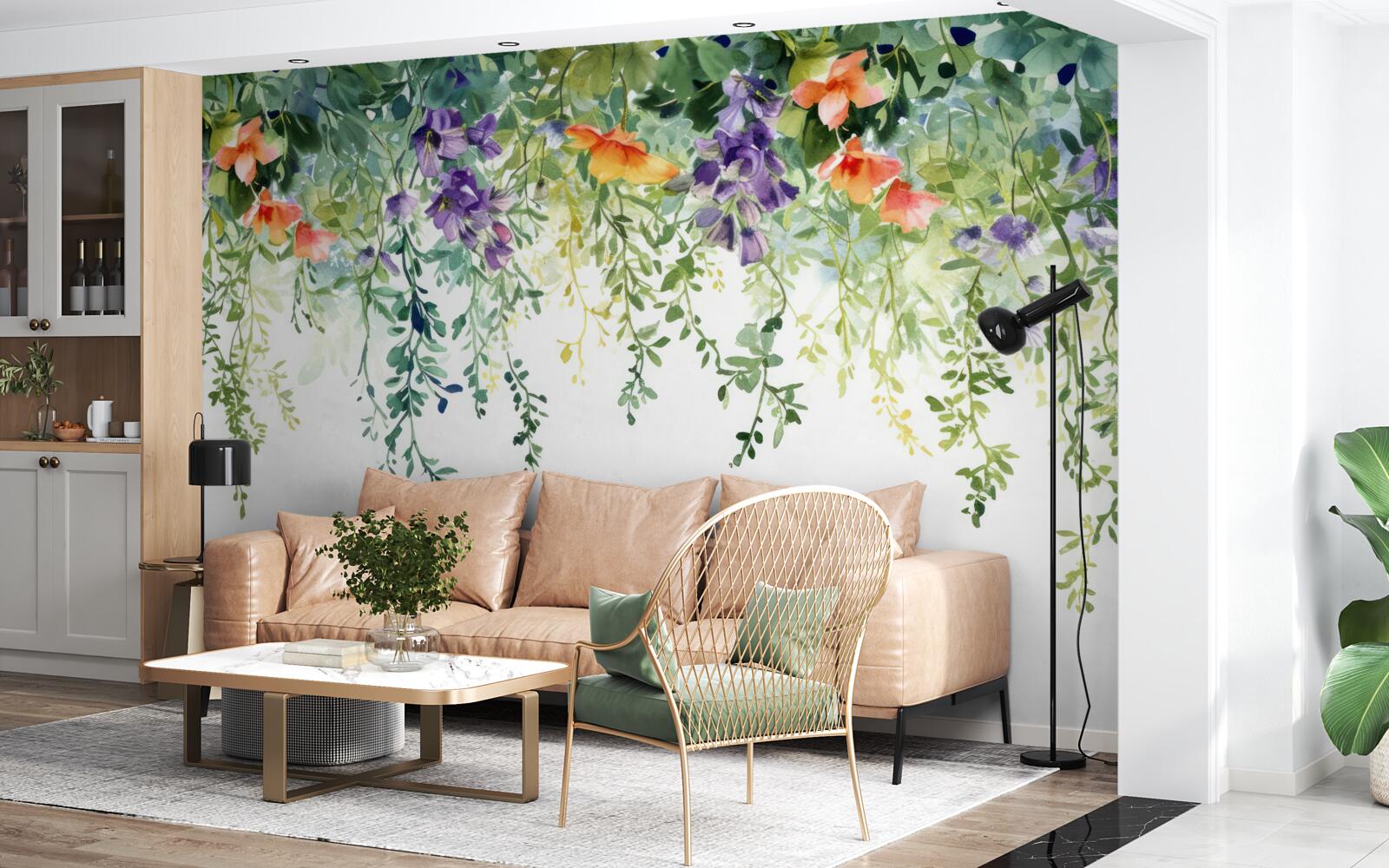 Fototapeta delikatne kwiaty z ogrodu wywrócone do góry nogami