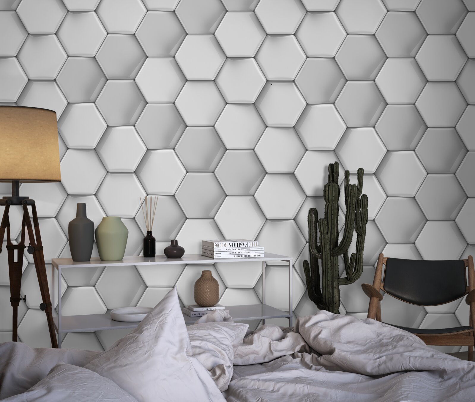 Fototapeta wolumetryczne szare pięciokąty