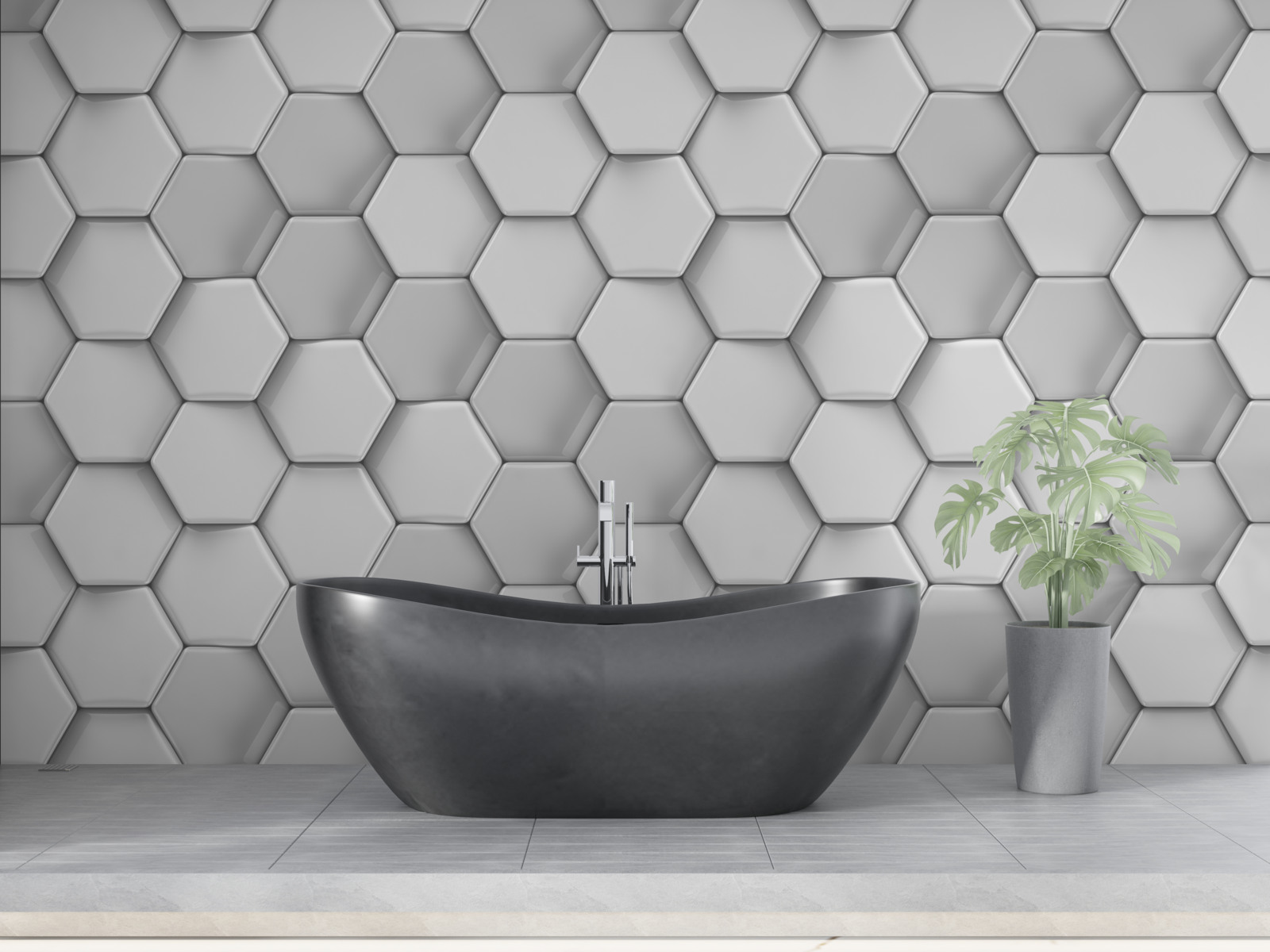 Fototapeta wolumetryczne szare pięciokąty