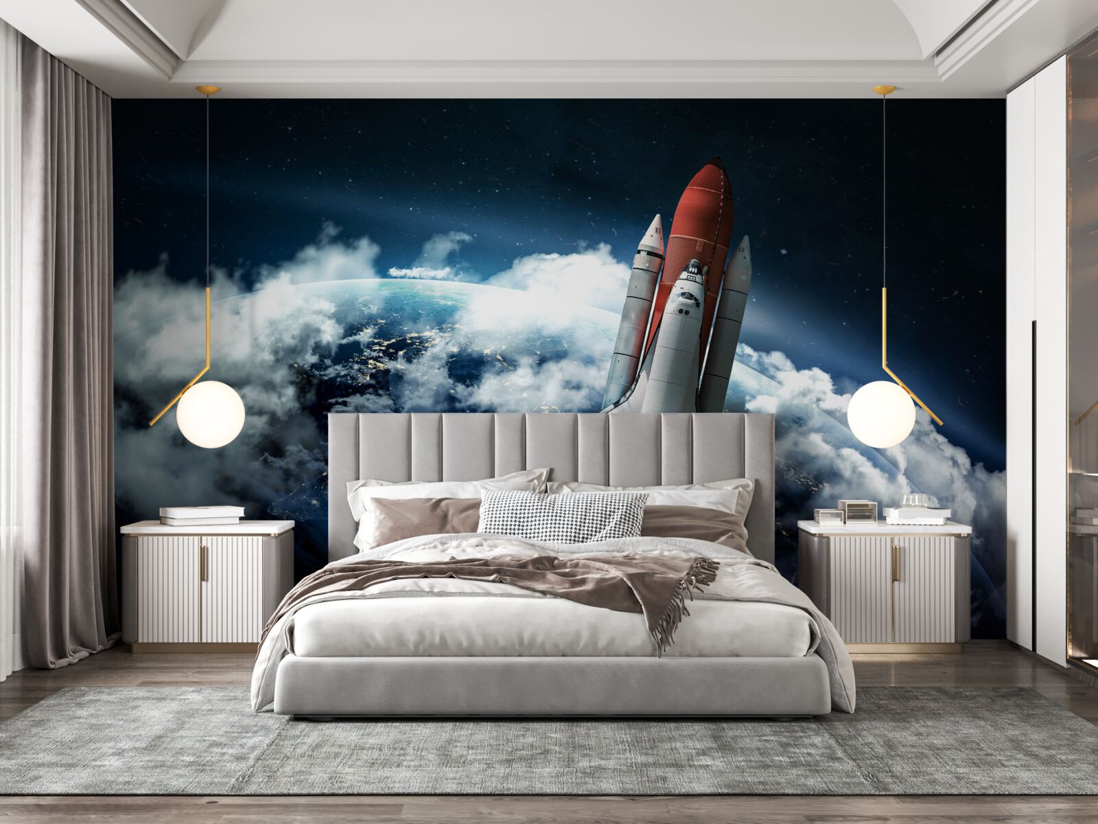 Fototapeta statek kosmiczny na trajektorii orbitalnej