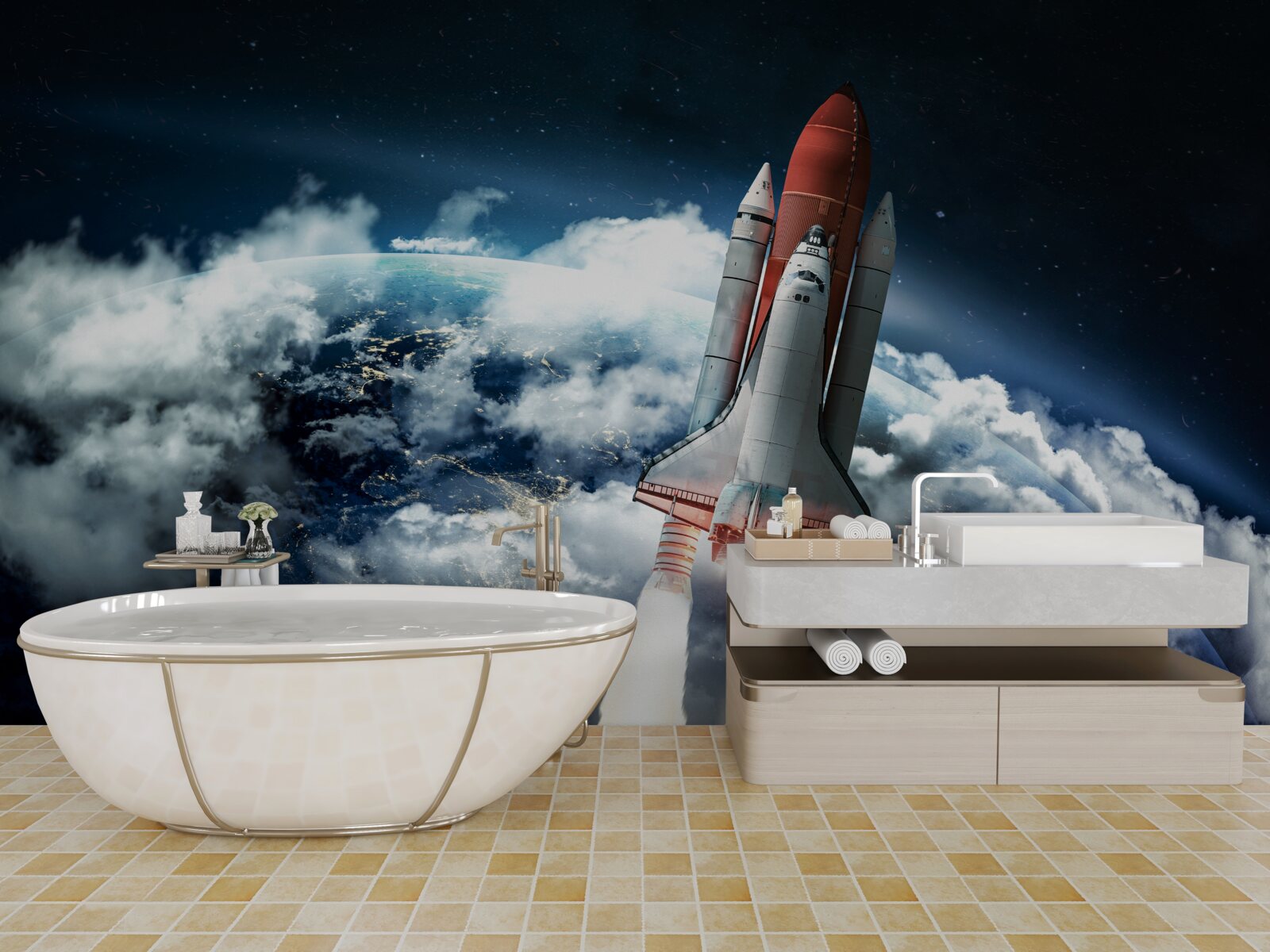 Fototapeta statek kosmiczny na trajektorii orbitalnej