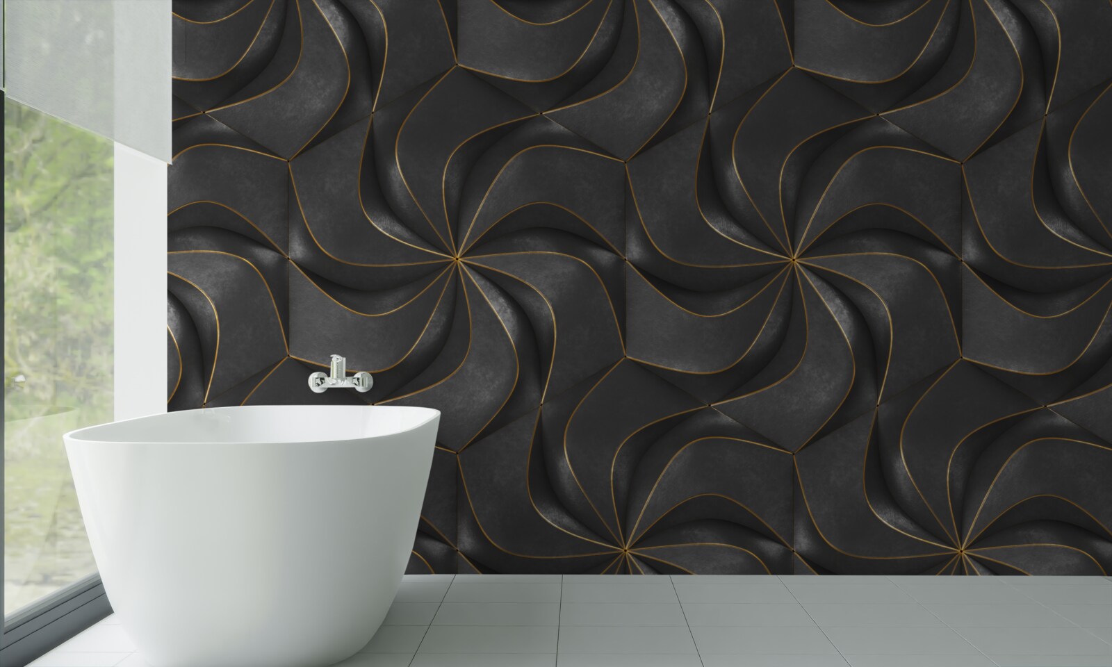 Fototapeta ciemne wzory 3d ze złotymi akcentami