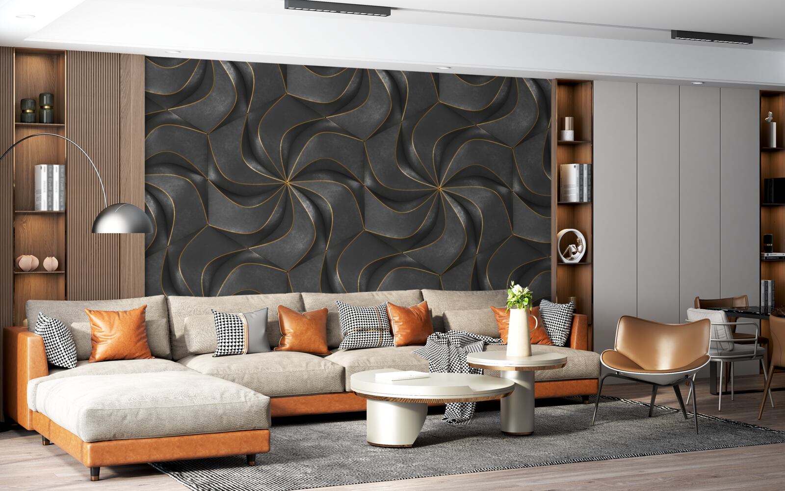 Fototapeta ciemne wzory 3d ze złotymi akcentami