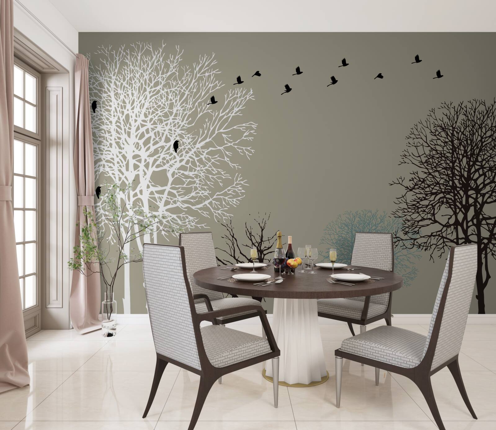 Fototapeta ptaki latają nad wierzchołkami drzew