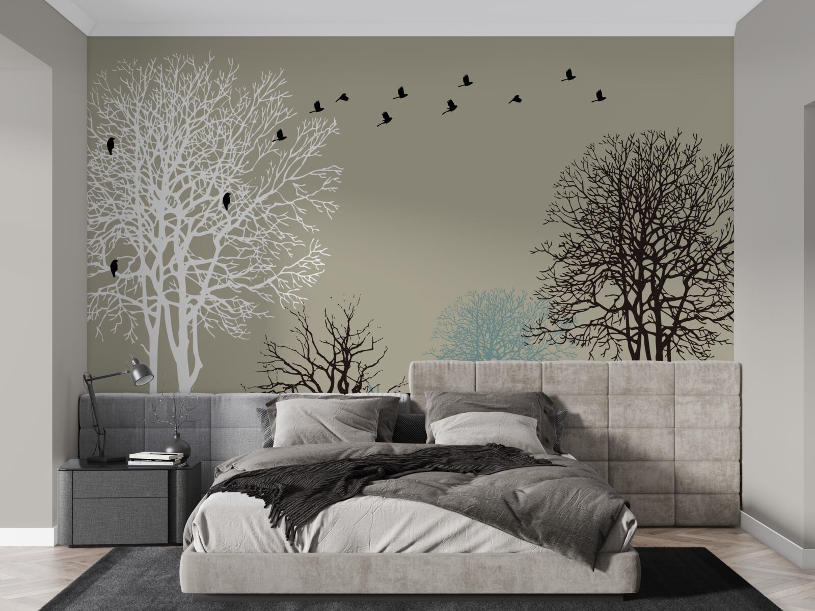 Fototapeta ptaki latają nad wierzchołkami drzew