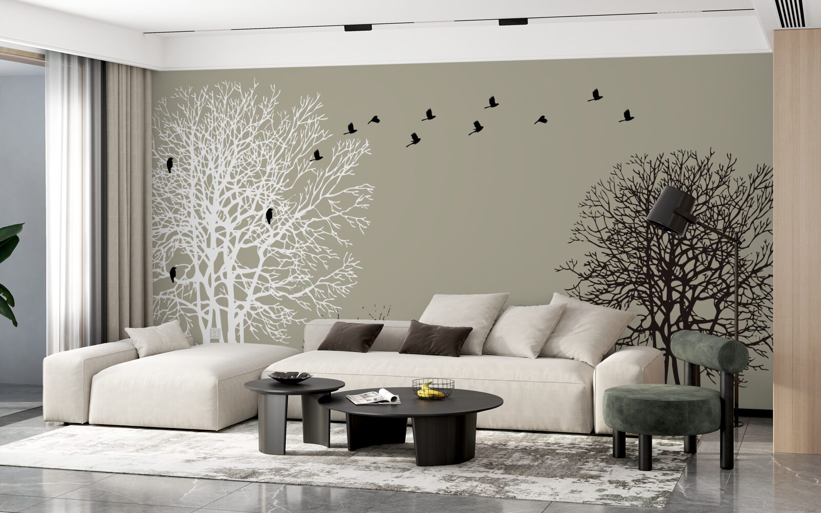 Fototapeta ptaki latają nad wierzchołkami drzew