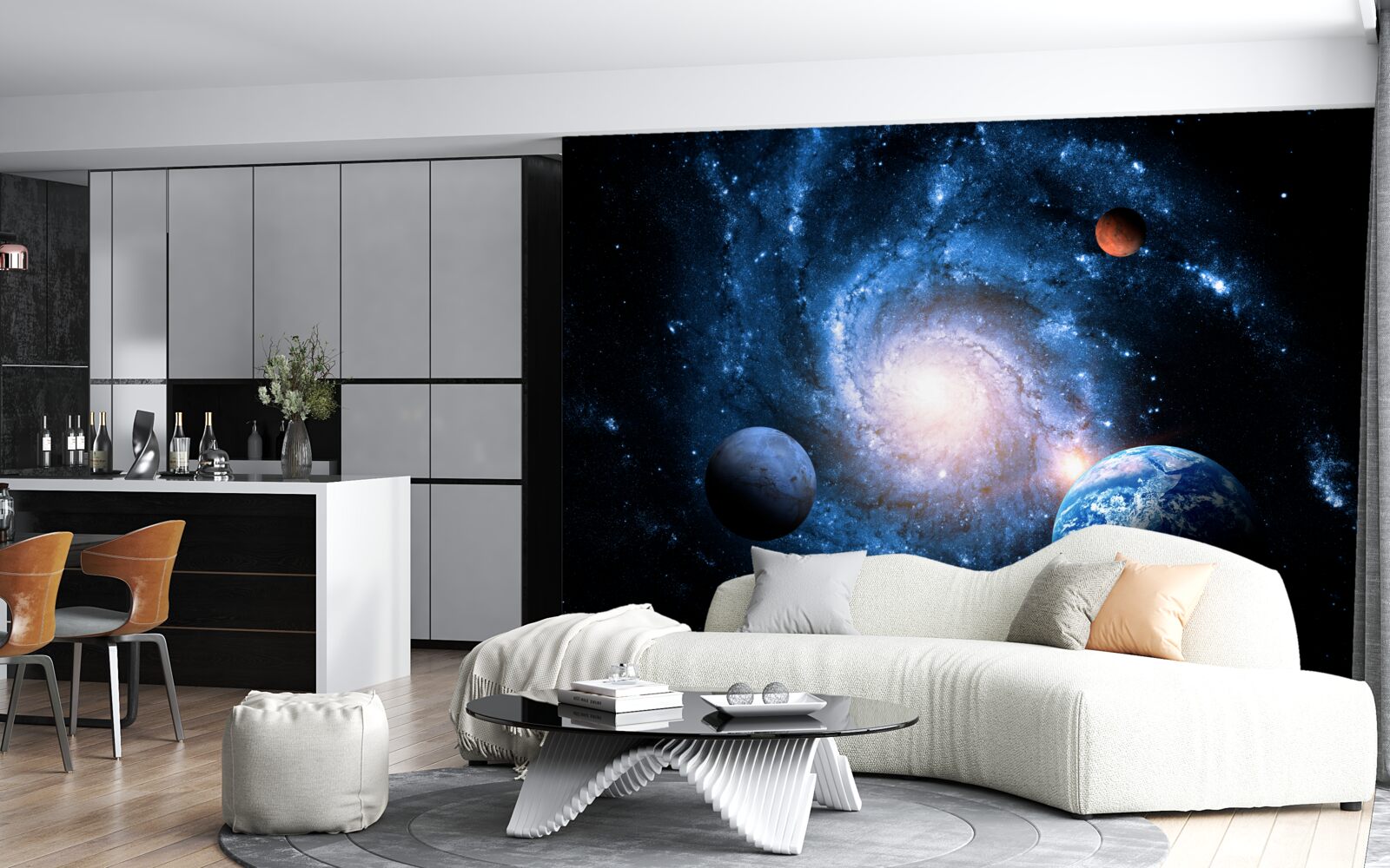 Fototapeta ponura przestrzeń kosmiczna z ciałami niebieskimi