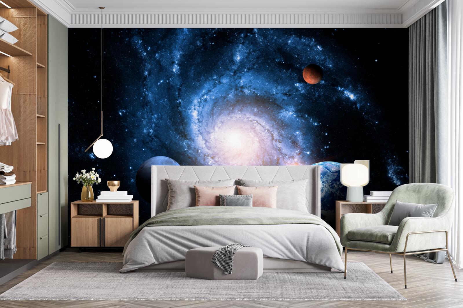 Fototapeta ponura przestrzeń kosmiczna z ciałami niebieskimi