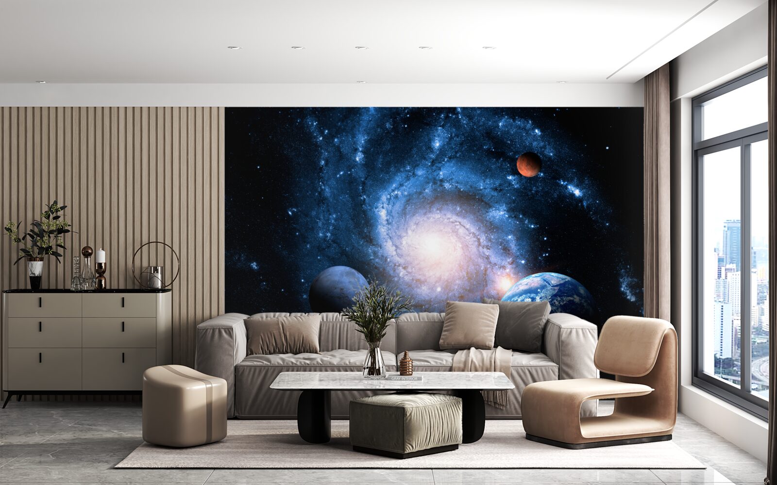 Fototapeta ponura przestrzeń kosmiczna z ciałami niebieskimi