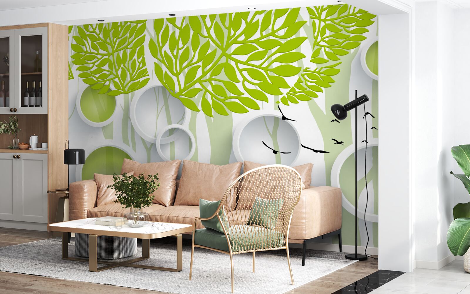 Fototapeta abstrakcyjny obraz wiosennych drzew o jasnozielonym kolorze