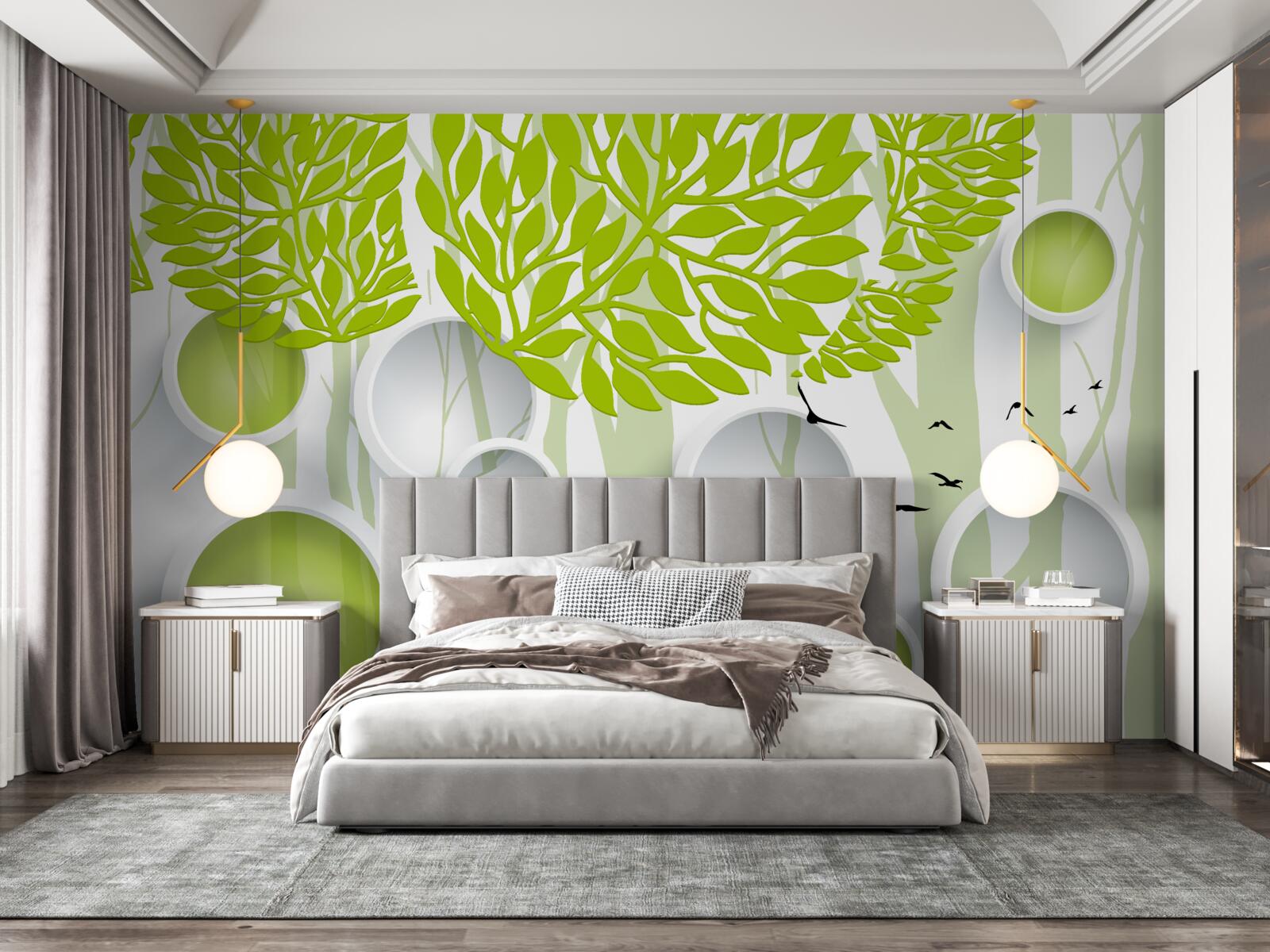 Fototapeta abstrakcyjny obraz wiosennych drzew o jasnozielonym kolorze