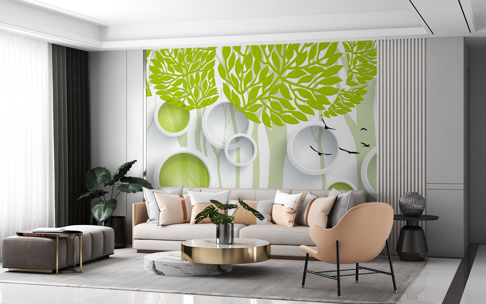 Fototapeta abstrakcyjny obraz wiosennych drzew o jasnozielonym kolorze