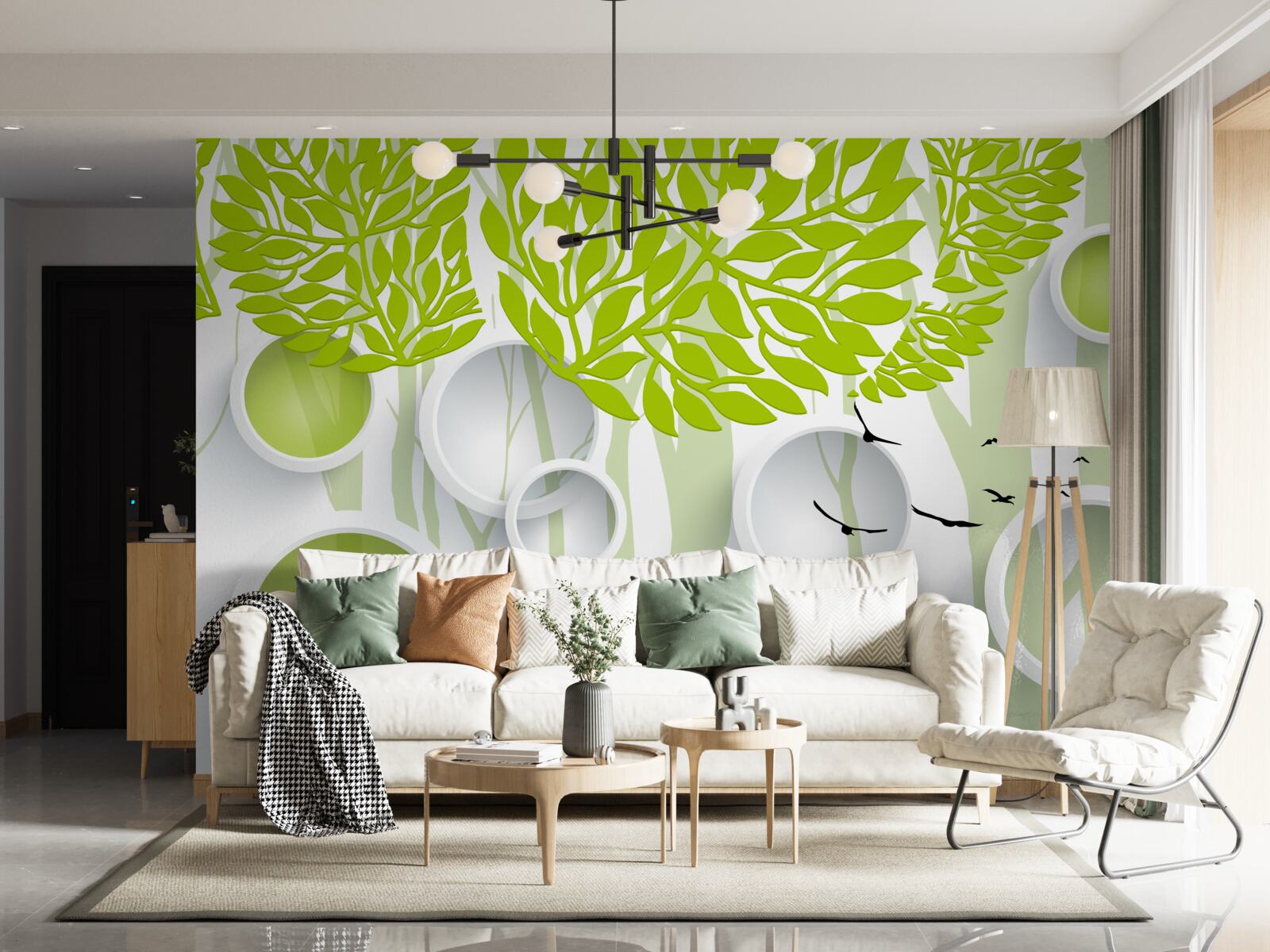 Fototapeta abstrakcyjny obraz wiosennych drzew o jasnozielonym kolorze