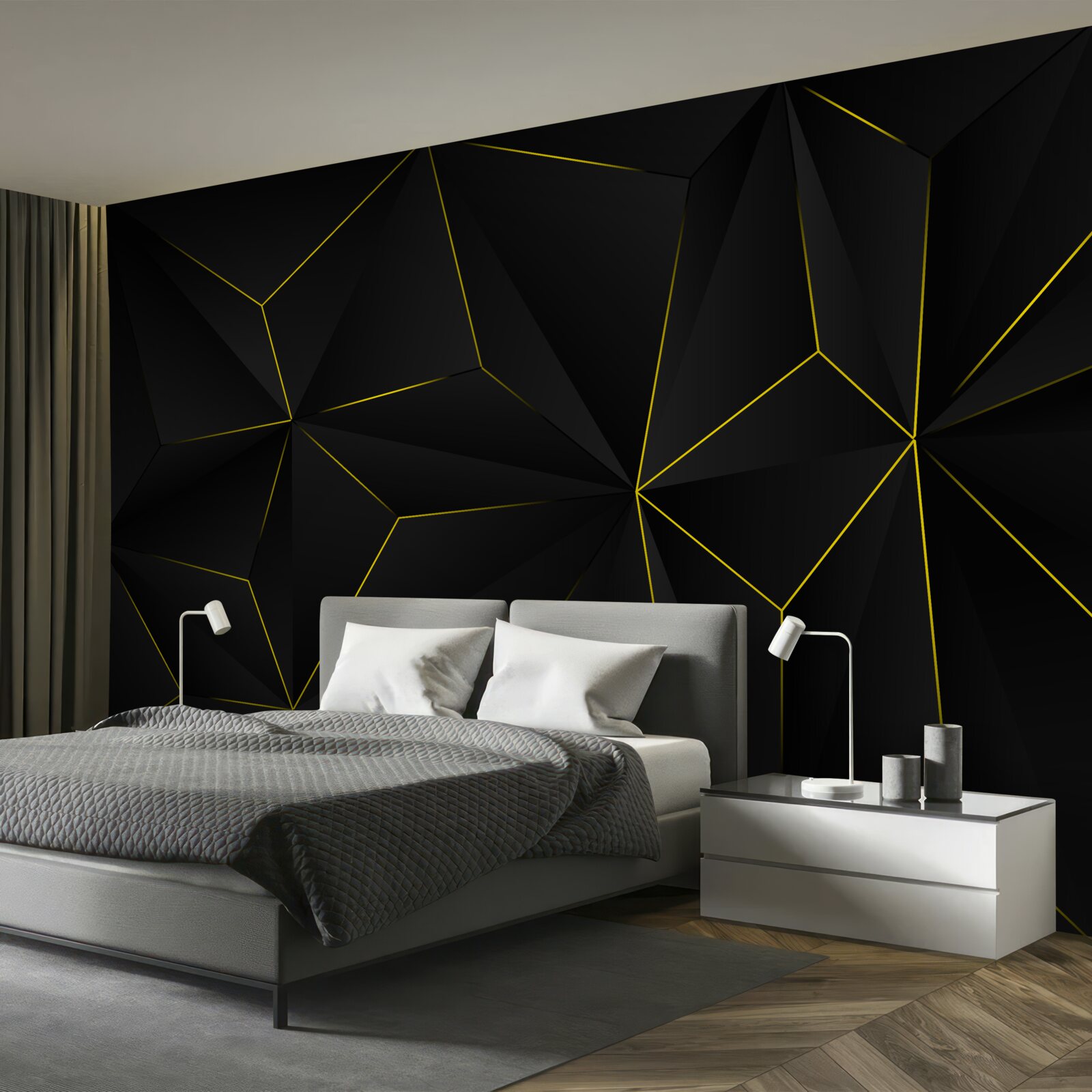 Fototapeta ciemne tło ze złotymi krawędziami kształtów