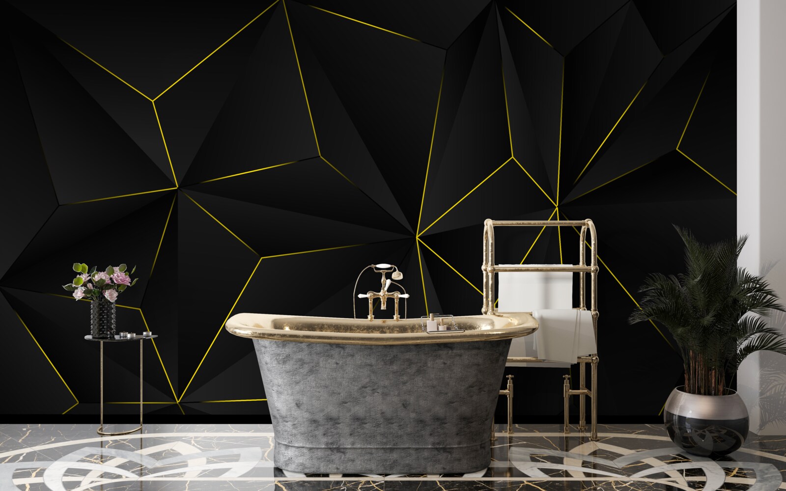 Fototapeta ciemne tło ze złotymi krawędziami kształtów