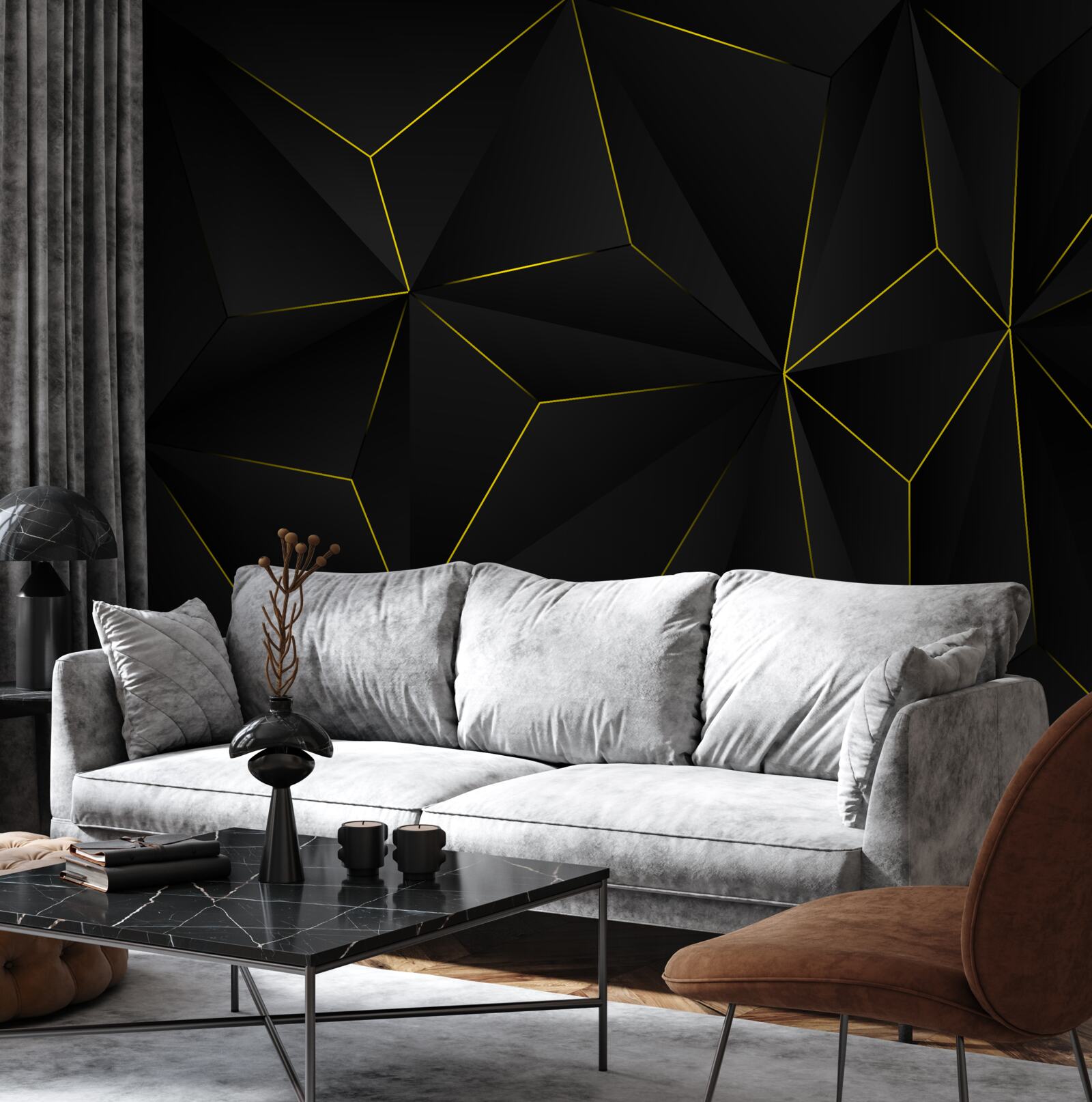 Fototapeta ciemne tło ze złotymi krawędziami kształtów