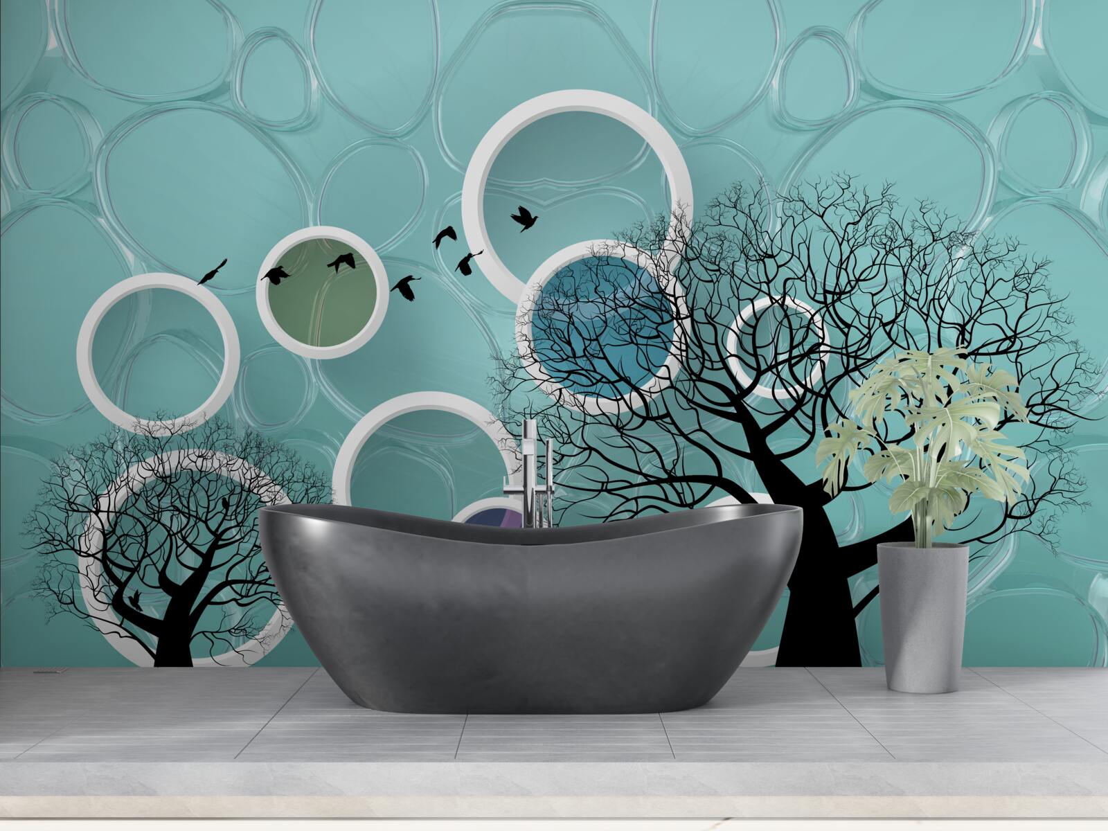 Fototapeta turkusowe koła i drzewa