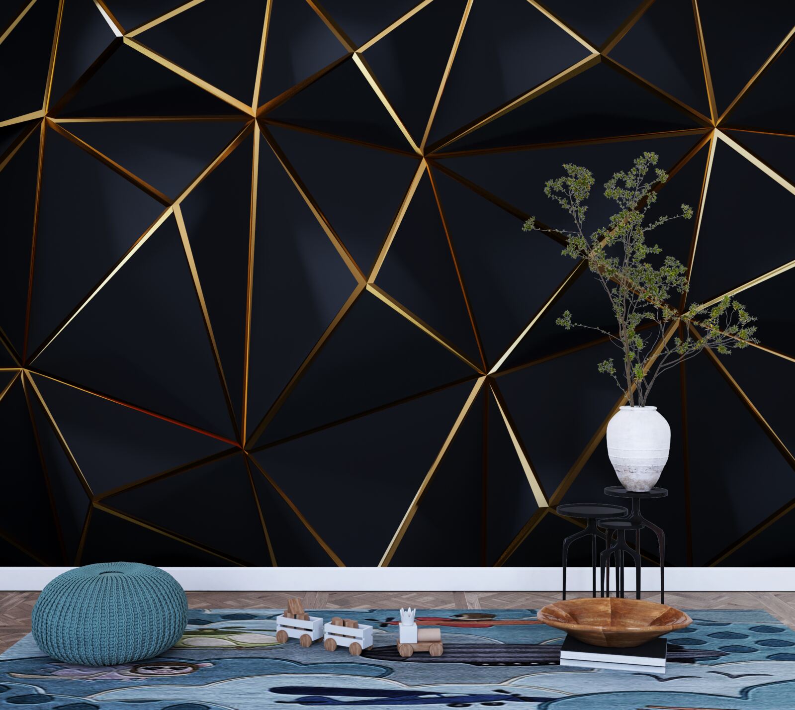 Fototapeta złote trójkąty z czarnymi akcentami