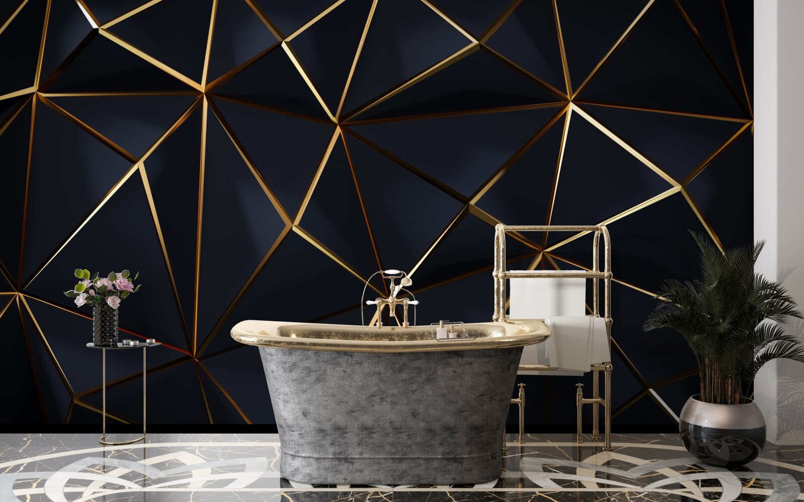 Fototapeta złote trójkąty z czarnymi akcentami