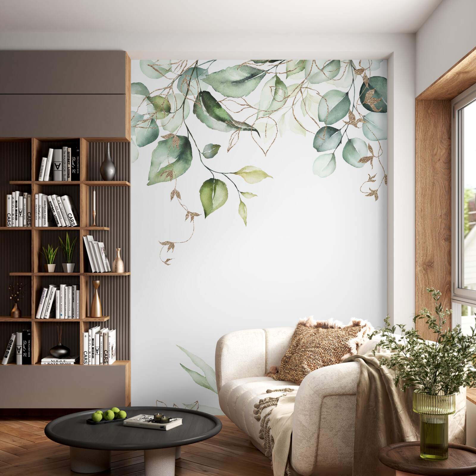 Fototapeta akwarela z zielonymi liśćmi na białym tle