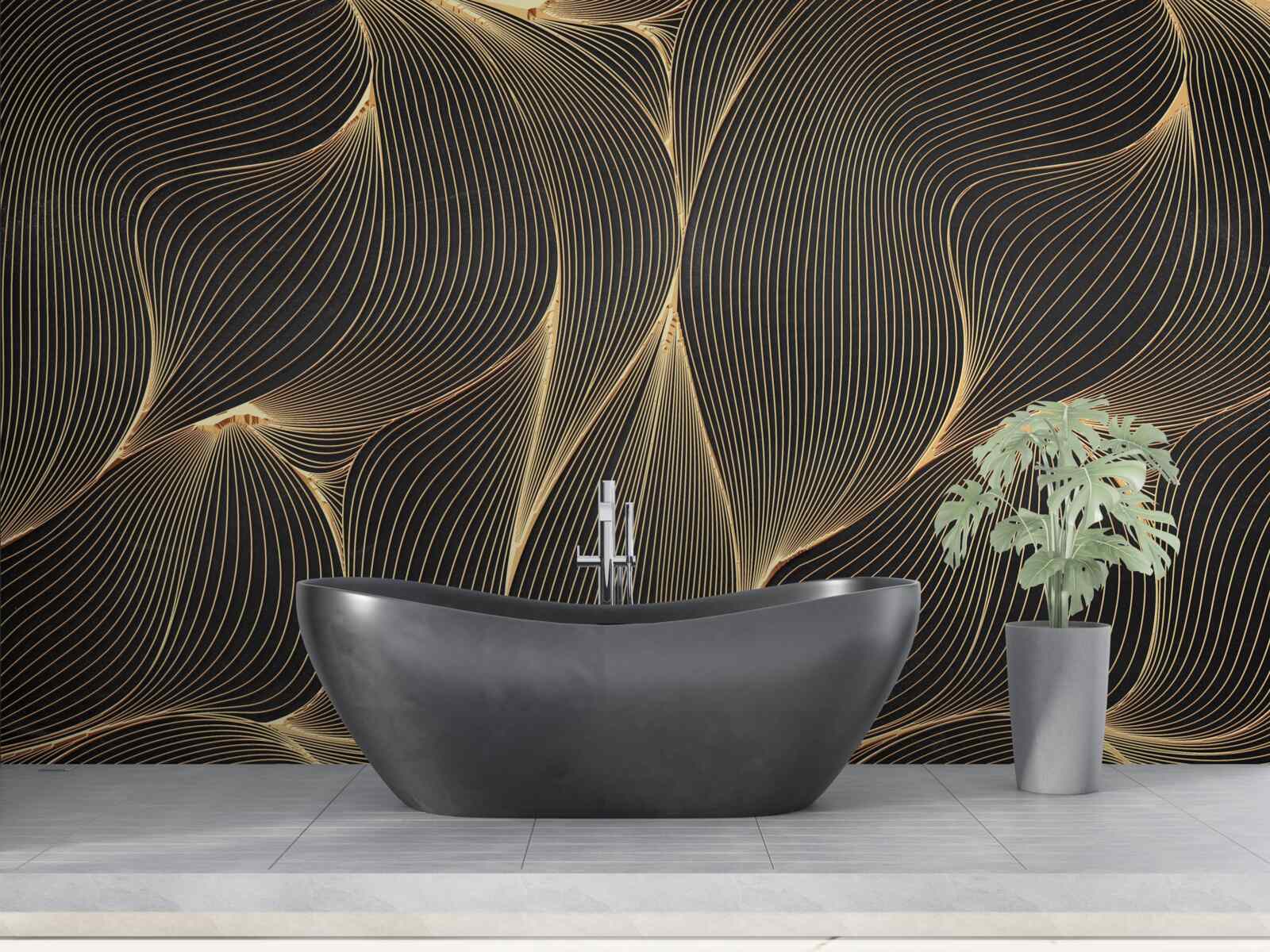 Fototapeta abstrakcja z gładkimi złotymi liniami