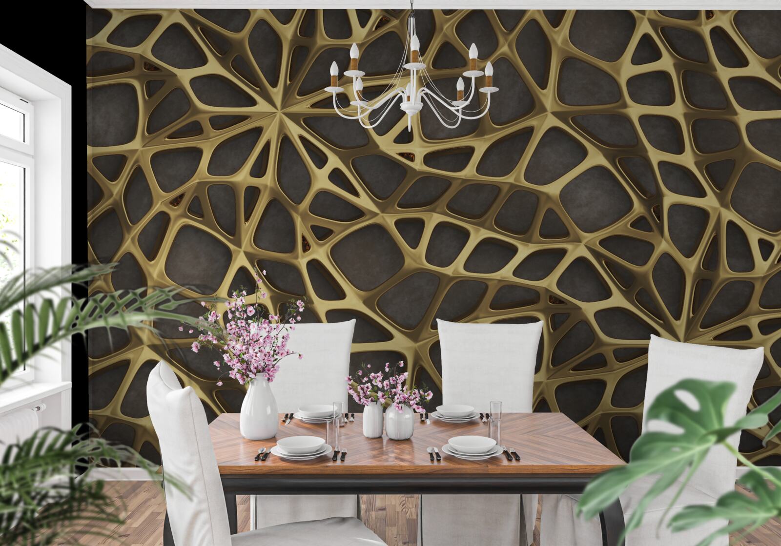 Fototapeta sieć ma złoty kolor na brązowym tle