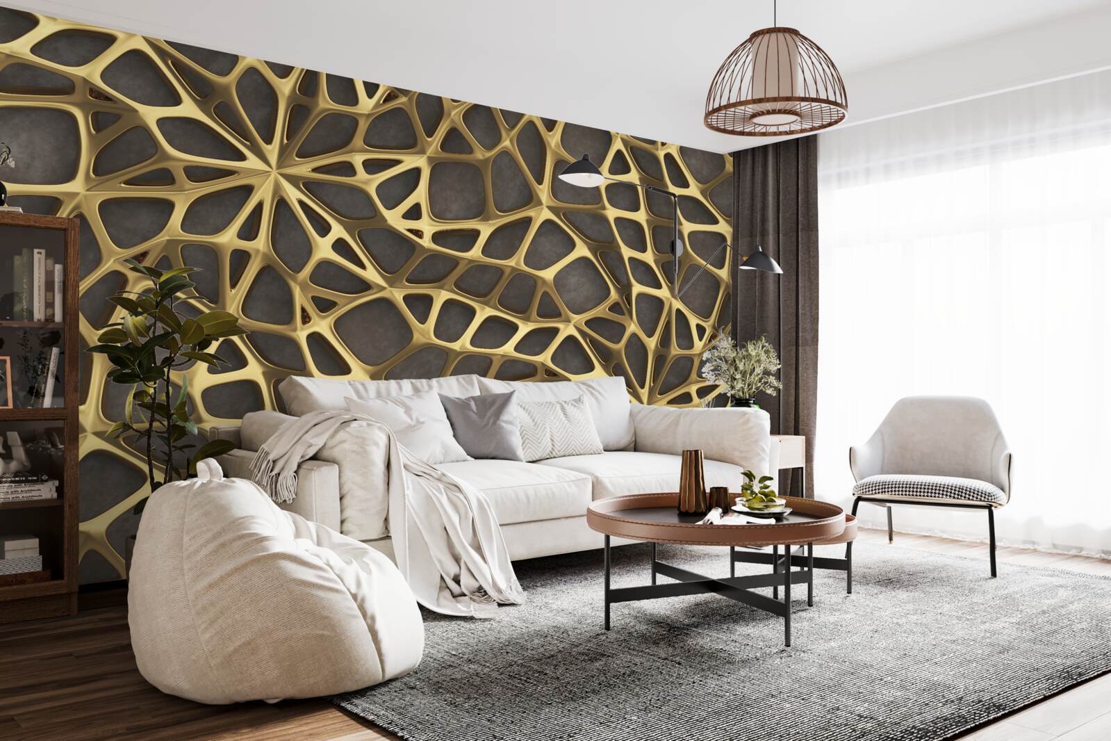 Fototapeta sieć ma złoty kolor na brązowym tle