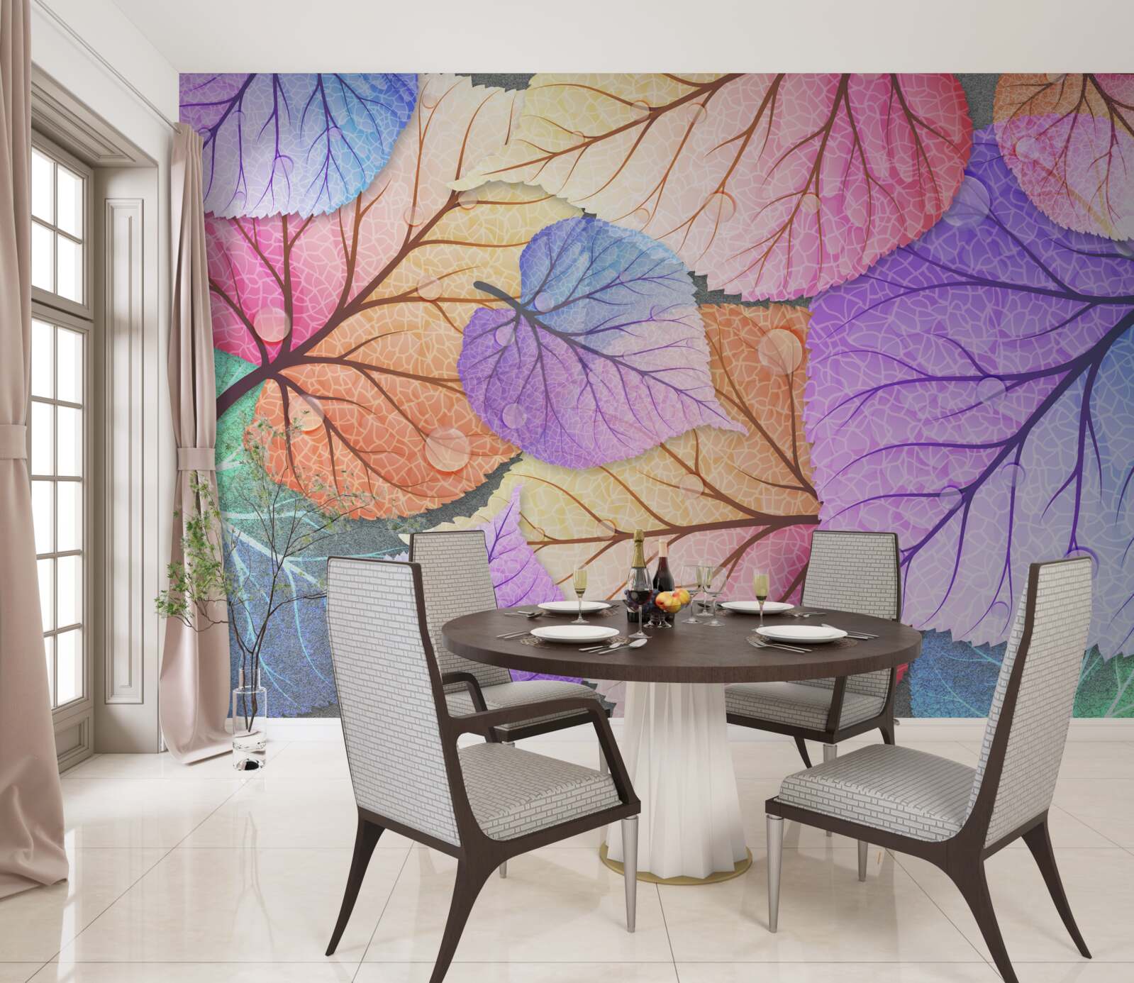 Fototapeta jesienne liście pomalowane w jasnych kolorach