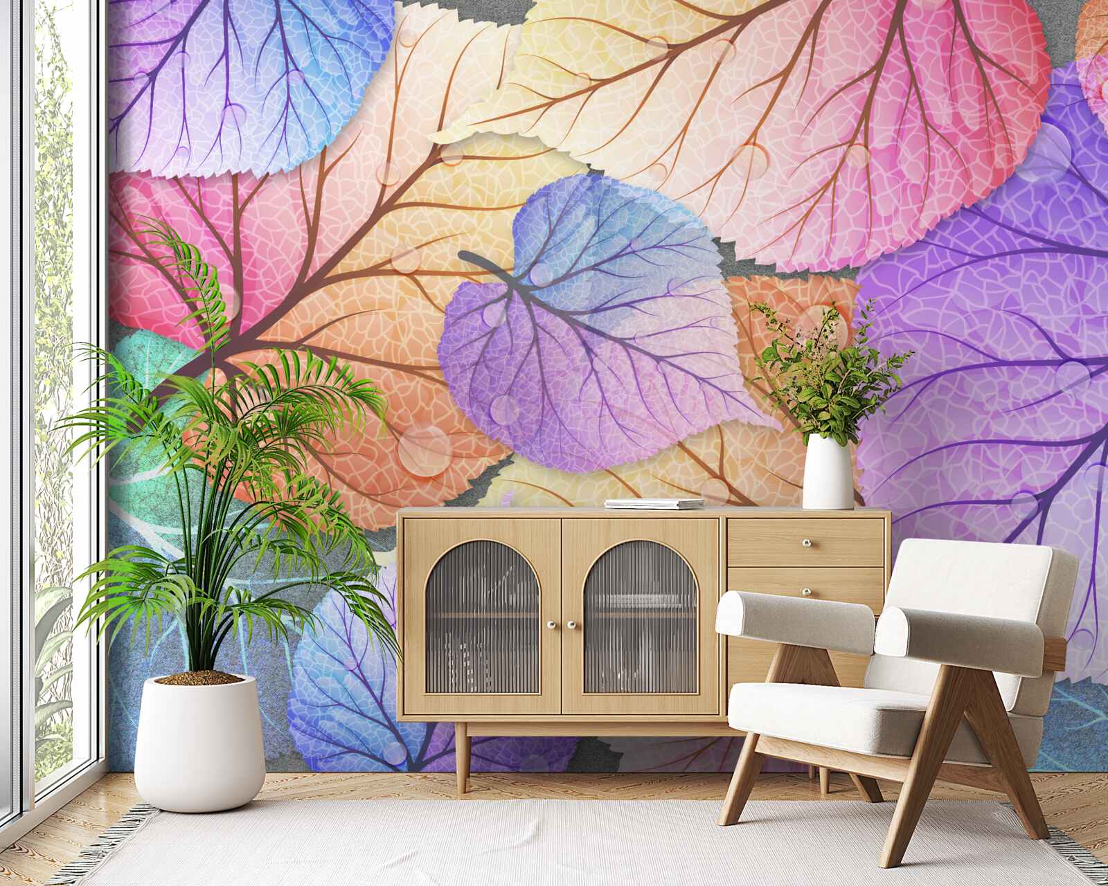 Fototapeta jesienne liście pomalowane w jasnych kolorach