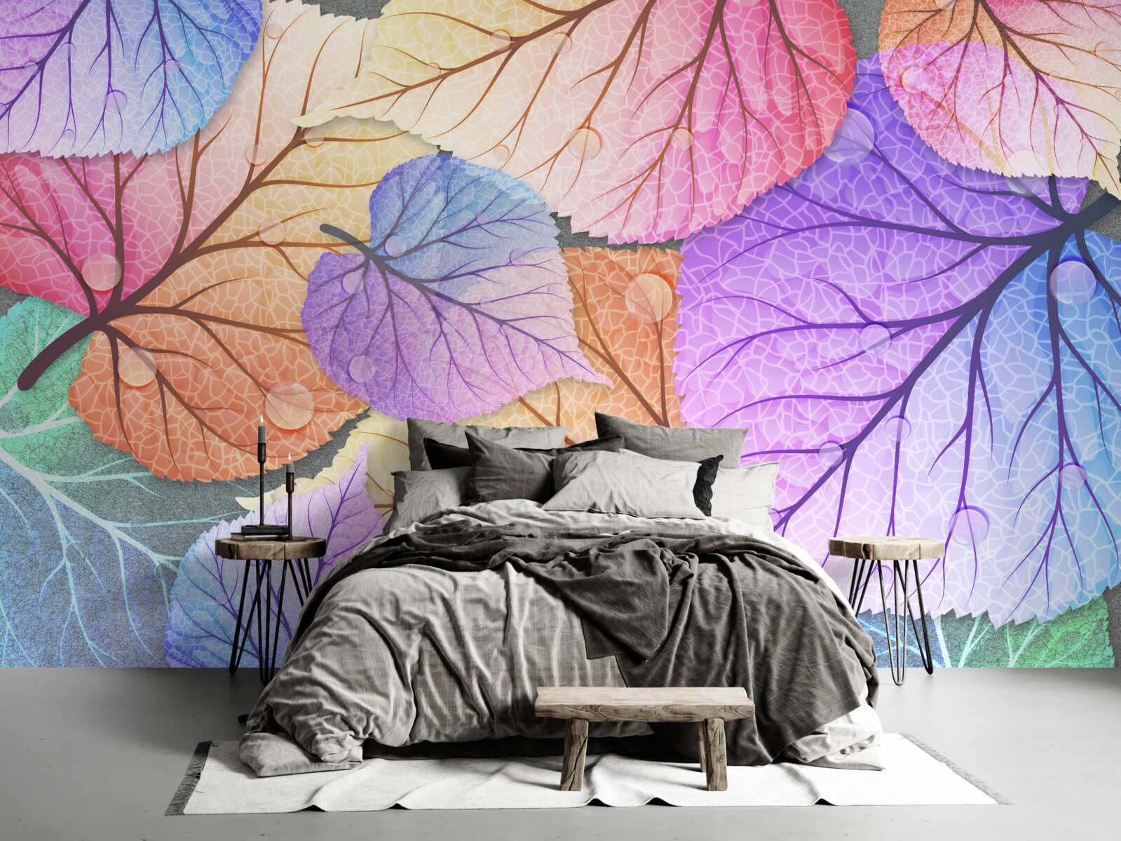 Fototapeta jesienne liście pomalowane w jasnych kolorach