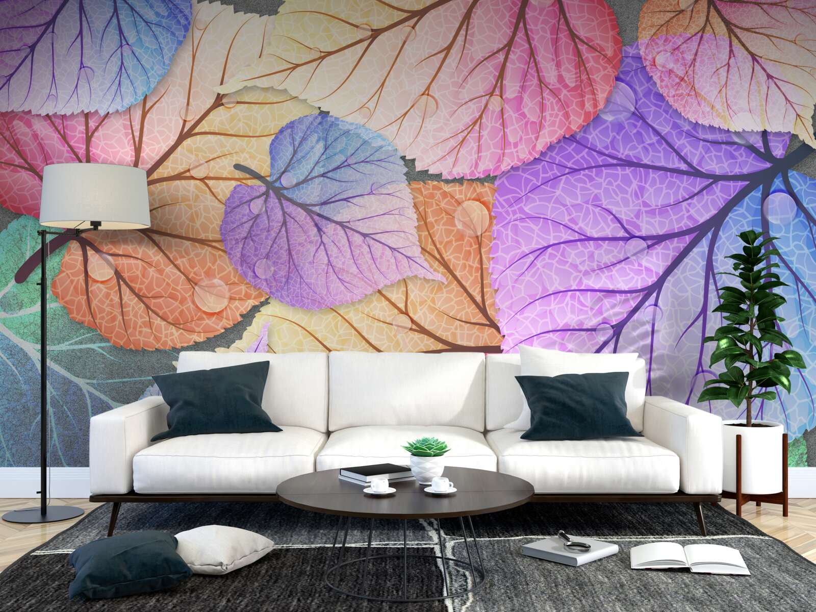 Fototapeta jesienne liście pomalowane w jasnych kolorach