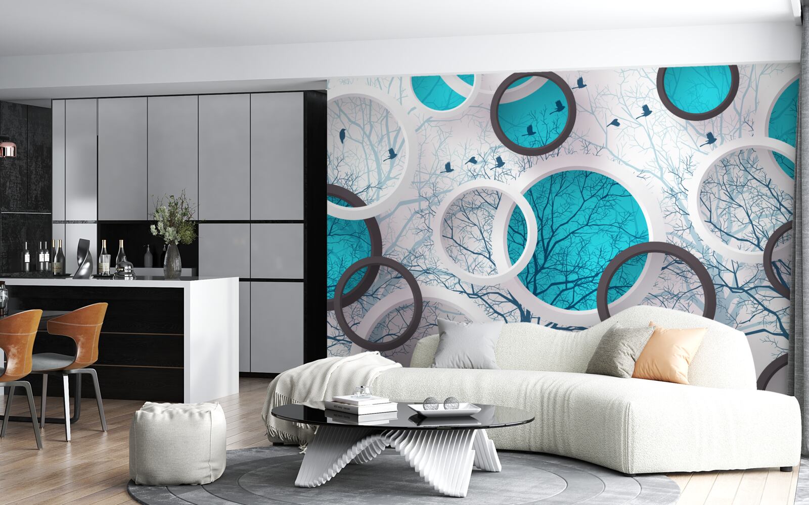 Fototapeta turkusowe koła i drzewa