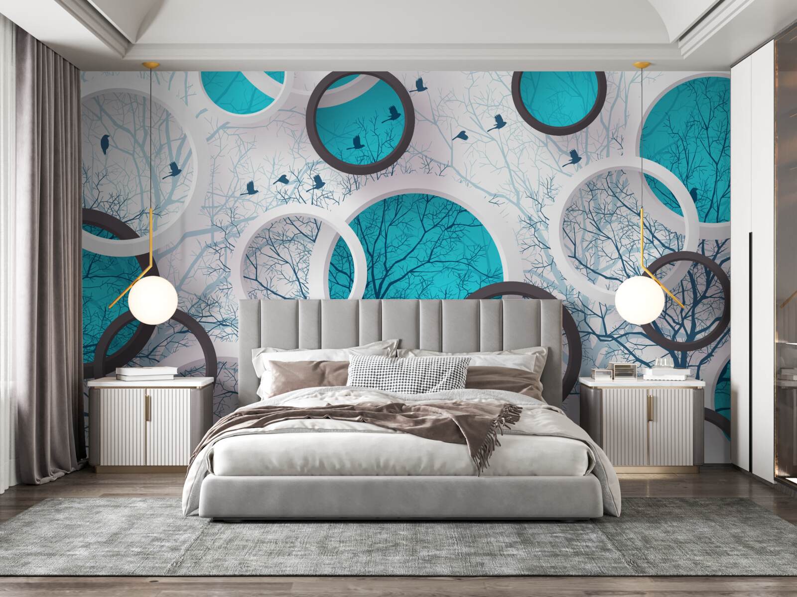 Fototapeta turkusowe koła i drzewa